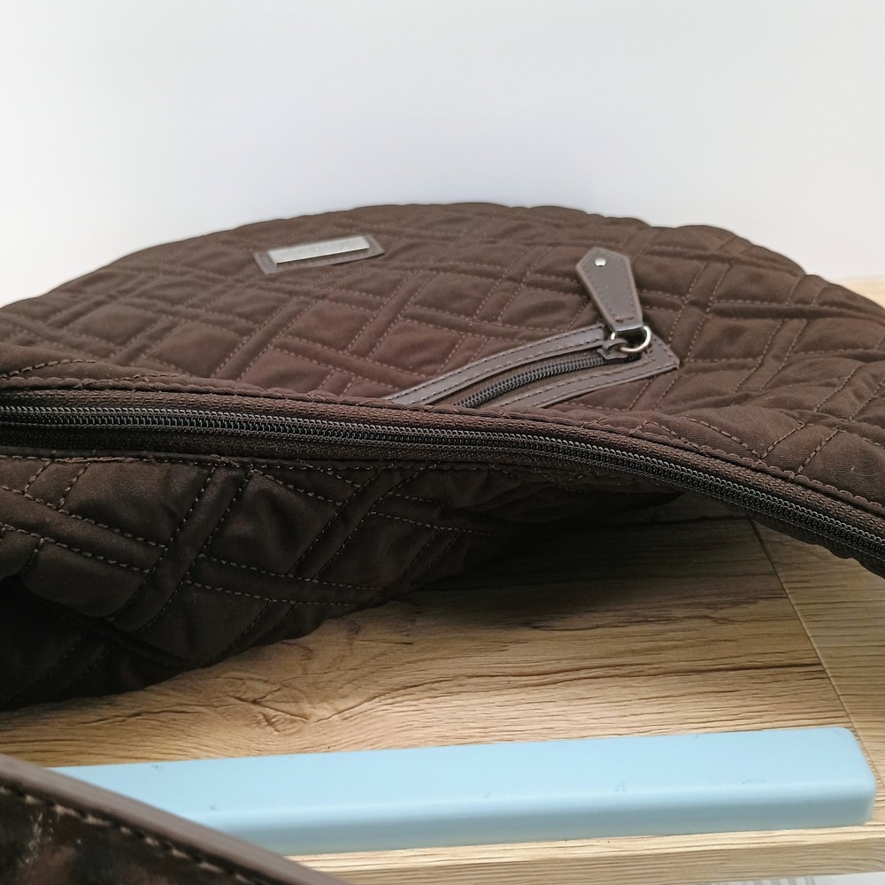 Vera Bradley Chocolate Brown Quilted Microfiber Hobo Shoulder Bag Patent Trim - Picture 16 of 16